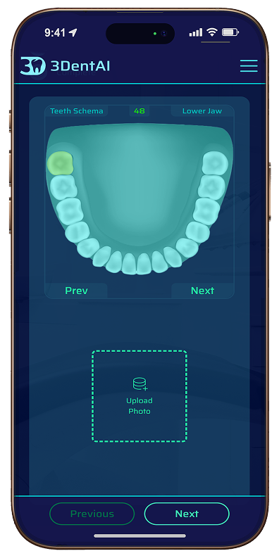 AI Dentist app displaying a 3D dental model on a phone