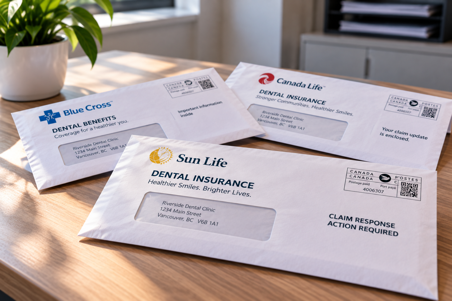 Dental insurance correspondence and claim documents