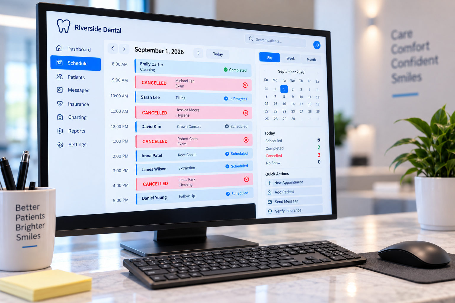 Dental appointment schedule displayed on a clinic computer
